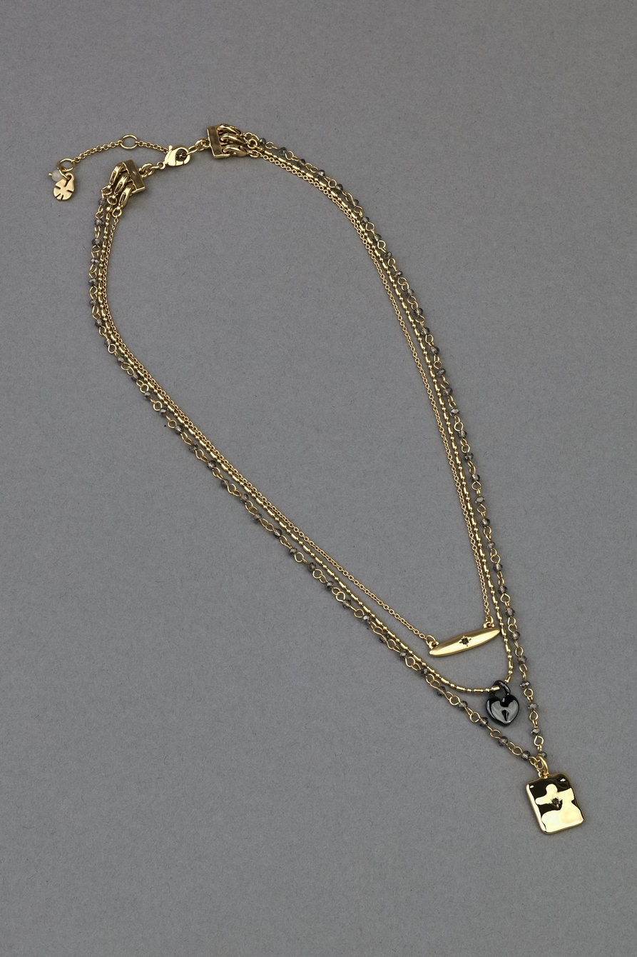 heart lock charm layer necklace